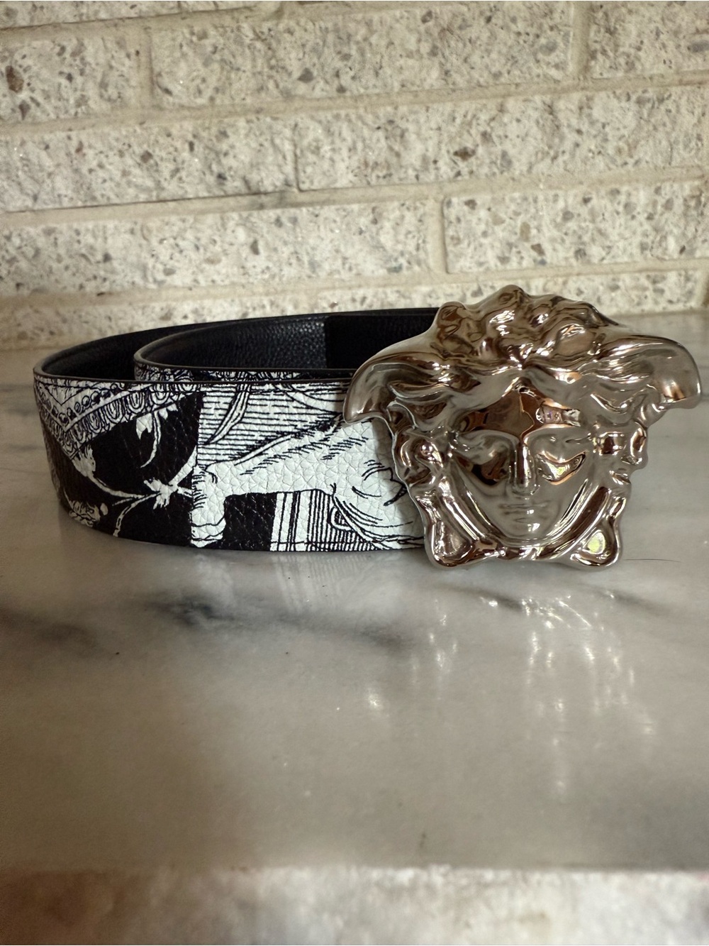 Versace Men’s Medusa Barocco Istante Reversible Belt with Silver